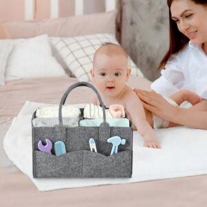 Minimalist Gray Diaper Caddy Organizer - Portable Nursery Storage Basket - Image 2