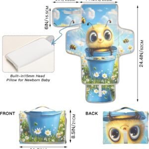 Cute Bee Portable Waterproof Diaper Changing Pad with Pillow & Wipes Pocket - Image 4