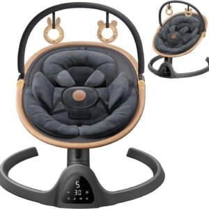 FasonBaby Baby Swing for Newborn, Electric Baby Swings with Music Speaker, 3 Seat Positions, 5 Speeds and Remote Control - Portable Infant Swing for Indoor and Outdoor (Dark Grey)