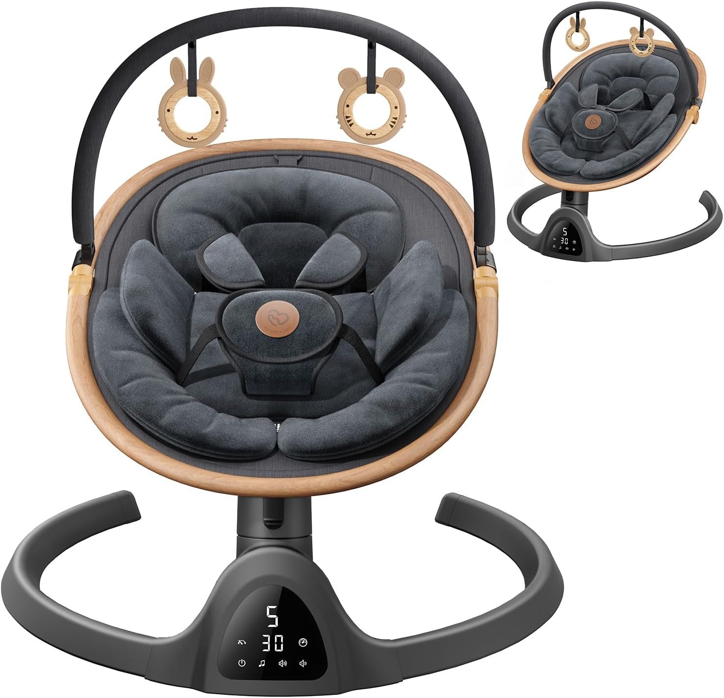 FasonBaby Baby Swing for Newborn, Electric Baby Swings with Music Speaker, 3 Seat Positions, 5 Speeds and Remote Control - Portable Infant Swing for Indoor and Outdoor (Dark Grey)