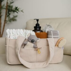 Stylish PUTSKA Baby Diaper Caddy Organizer - Corduroy Cream Nursery Storage - Image 3