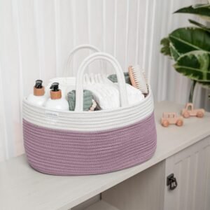 Comfy Cubs Large Baby Diaper Caddy Organizer - Stylish Cotton Bag, Mauve - Image 5