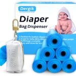 Dergik | LEATHER Diaper Bag Dispenser | 105 Diaper Bags Disposable (7 Refills) for Baby and Toddler Poop or Dirty Clothes, Dirty Paper Towels | Portable Travel Essential and On the Go, Silver