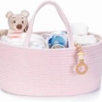 Kodomoore Diaper Caddy Organizer, Baby Storage Basket, Nursery Bin and Car Organizer for Diapers, Gift Basket for Baby Shower List or Newborn Essentials, Boys and Girls - Light Pink