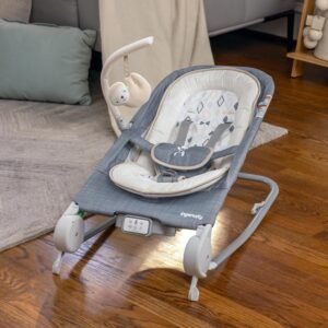 Ingenuity Happy Belly Baby Bouncer & Rocker: Vibration, Music, Plush Toy, Grey - Image 10