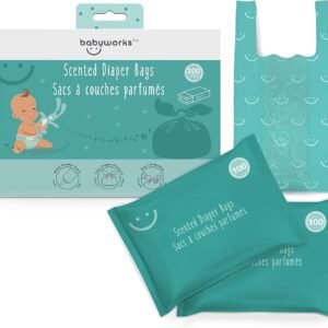 Baby Works - Disposable Diaper Bags, Baby Powder Scent Neutralizes Odors, Diaper Disposal or Pet Waste Bags - 200 Count