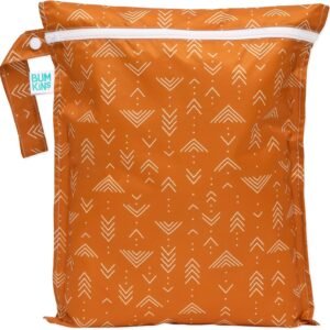 Bumkins Waterproof Wet Bag for Baby, Travel, Swim Suit, Cloth Diapers, Pump Parts, Pool, Gym Clothes, Toiletry, Hook to Stroller, Daycare, Zipper Reusable Bag, Wetdry Packing Pouch, Boho Orange