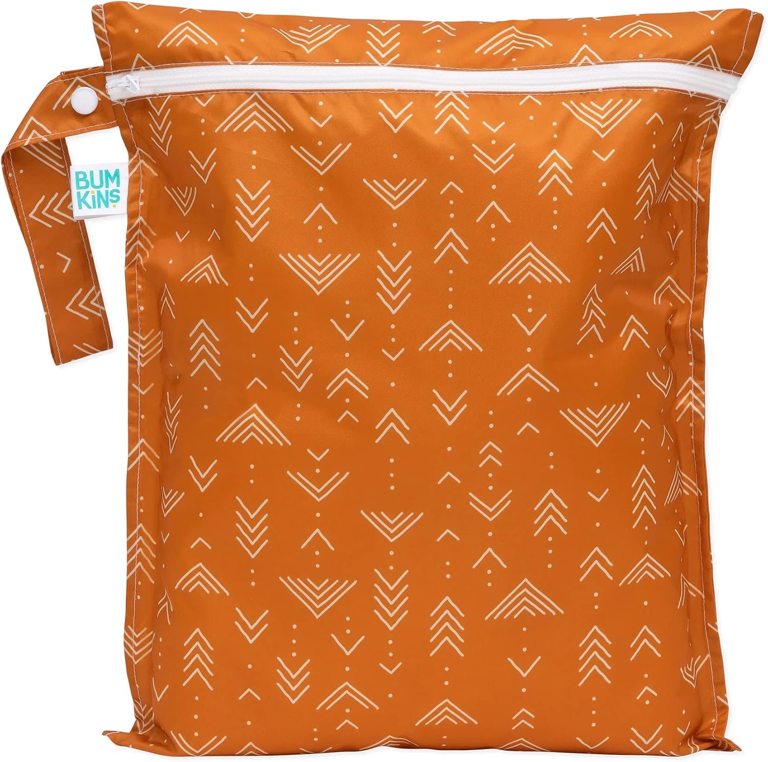 Bumkins Waterproof Wet Bag for Baby, Travel, Swim Suit, Cloth Diapers, Pump Parts, Pool, Gym Clothes, Toiletry, Hook to Stroller, Daycare, Zipper Reusable Bag, Wetdry Packing Pouch, Boho Orange