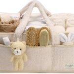 PeraBella Baby Diaper Caddy Organizer, Baby Organizers and Storage for Changing Table, Babies Shower Gift Basket for Boy &Girl, Nursery Essentials Car Caddy Organizer with Handle, White Diaper Basket