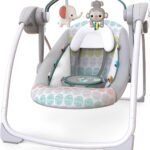 Bright Starts Portable Automatic 6-Speed Baby Swing, Compact Easy-Fold, Music, Toy Bar, 0-9 Months 6-20 lbs (Whimsical Wild)