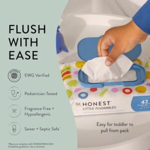 Plant-Based Flushable Toddler Wipes | 99% Water, Hypoallergenic, EWG Verified, 126 Count - Image 3