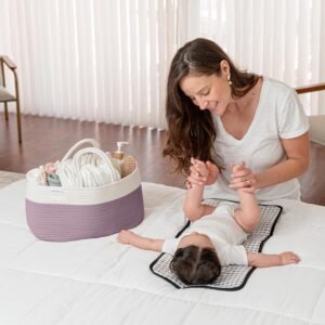 Comfy Cubs Large Baby Diaper Caddy Organizer - Stylish Cotton Bag, Mauve - Image 2