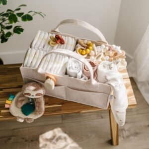 PUTSKA Baby Diaper Caddy Organizer - Large Mocha Nursery Storage Basket - Image 3