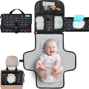 Kopi Baby Portable Diaper Changing Pad - Baby Diaper Changer Travel Bag with Wipes Pocket, Smart Design Portable Changing Mat, Infant Travel Station Kit, Gift for Newborn Girl & Boy - Black Arrows