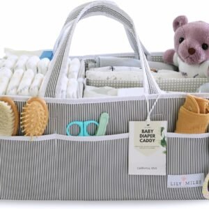 Lily Miles Baby Diaper Caddy - Organizer Tote Bag for Infant Boy or Girl - Baby Shower Basket - Nursery Must Haves - Registry Favorites - Newborn Caddie Car - Gray/Gray, Extra Large