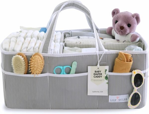 Lily Miles Baby Diaper Caddy - Organizer Tote Bag for Infant Boy or Girl - Baby Shower Basket - Nursery Must Haves - Registry Favorites - Newborn Caddie Car - Gray/Gray, Extra Large
