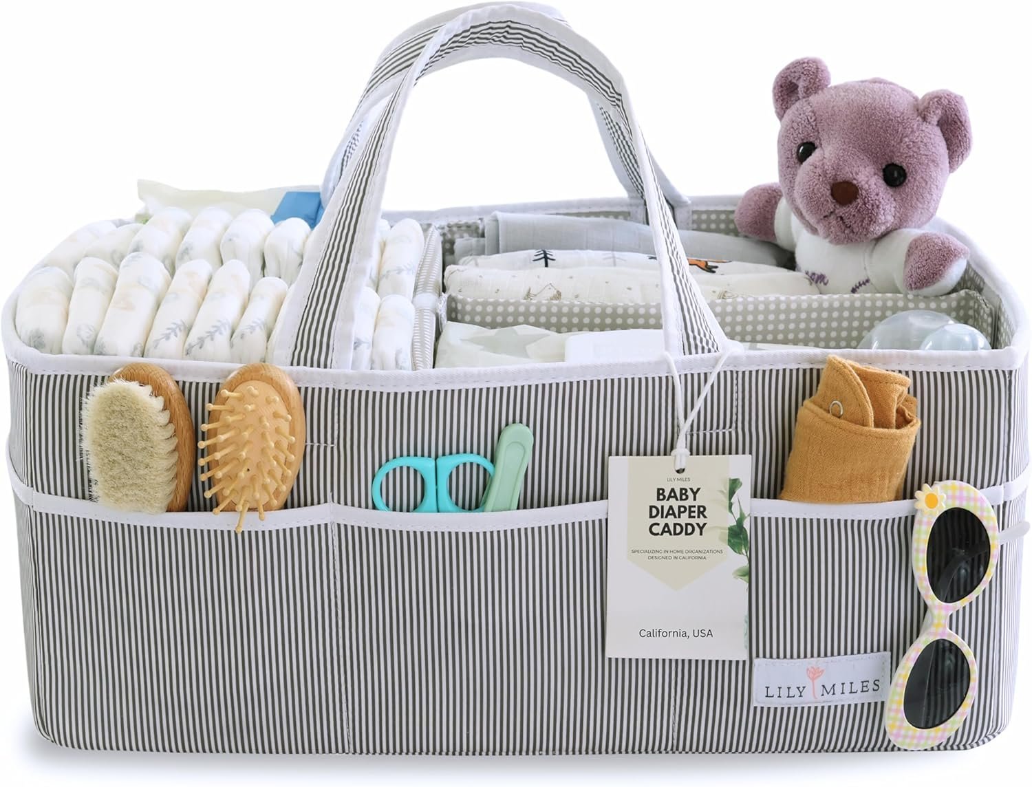 Lily Miles Baby Diaper Caddy - Organizer Tote Bag for Infant Boy or Girl - Baby Shower Basket - Nursery Must Haves - Registry Favorites - Newborn Caddie Car - Gray/Gray, Extra Large