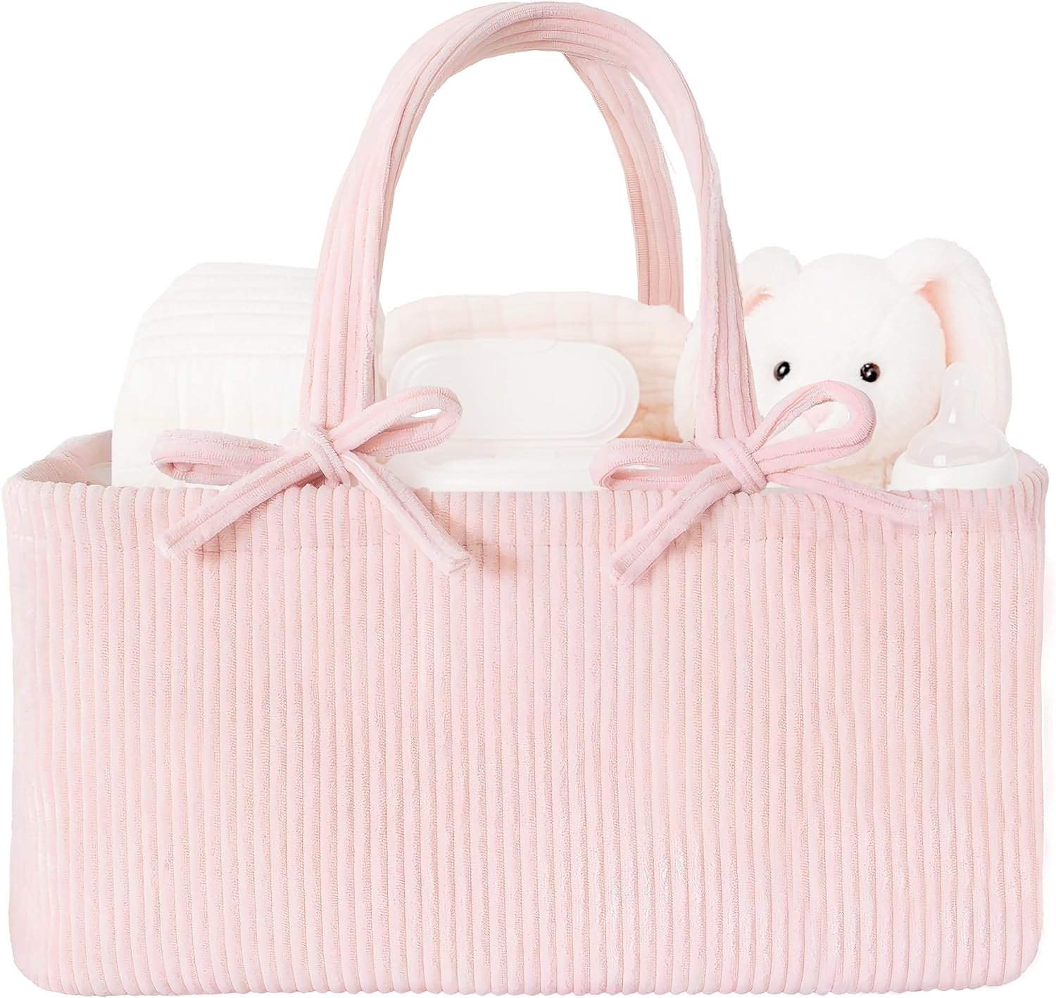 MAPES Canadian Diaper Caddy Organizer - Large Diaper Caddy Basket, Portable Storage for Diapers, Wipes and Baby Stuff, Nursery Organizer Tote Bag, Best Gift for Baby Shower – Light Pink