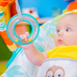 Bright Starts Rainforest Vibes Baby Bouncer: 3-Point Harness, Vibrating & Toy Bar - Image 3