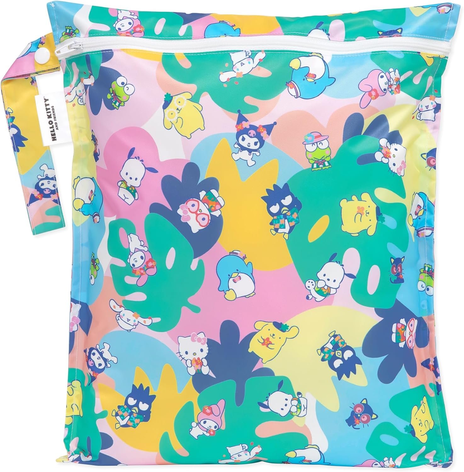 Bumkins Waterproof Wet Bag for Baby, Travel, Swim Suit, Cloth Diapers, Pump Parts, Pool, Gym Clothes, Toiletry, Strap to Stroller, Daycare, Zipper Bag, Wetdry Packing, Hello Kitty and Friends