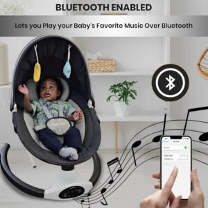 5-Speed Electric Baby Swing for Infants - Bluetooth, Remote, Portable, Black - Image 6