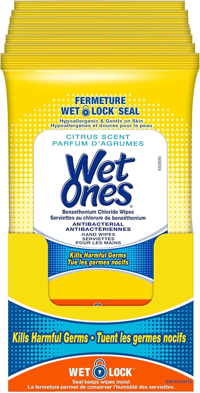 Wet Ones Antibacterial Hand Wipes, Citrus Scent, Wet Wipes, 20 Count (Pack of 10)