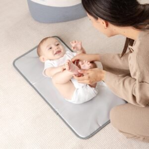 Compact Waterproof Baby Changing Pad with Cushioned Pillow - Travel-Friendly Design (Sea Blue) - Image 2