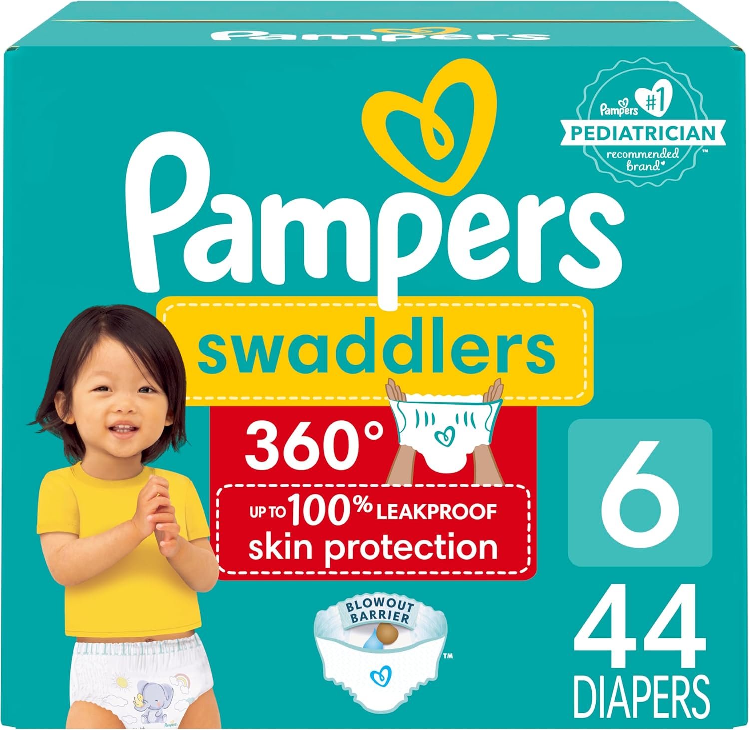Pampers Swaddlers 360 Diapers, Size 6, 44 Count