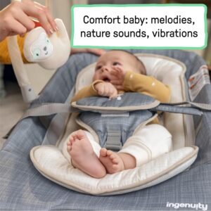 Ingenuity Happy Belly Baby Bouncer & Rocker: Vibration, Music, Plush Toy, Grey - Image 6