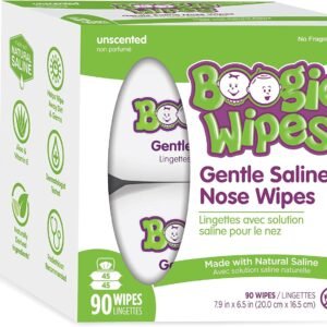 Boogie Wipes Natural Saline Nose Wipes for Kids and Babies, Unscented, 90-Count