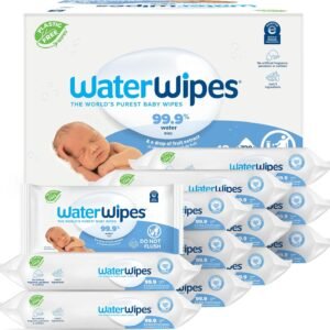 WaterWipes Plastic-Free Original Baby Wipes, 99.9% Water Based Wipes, Unscented & Hypoallergenic for Sensitive Skin, 720 Count (12 packs), Packaging May Vary