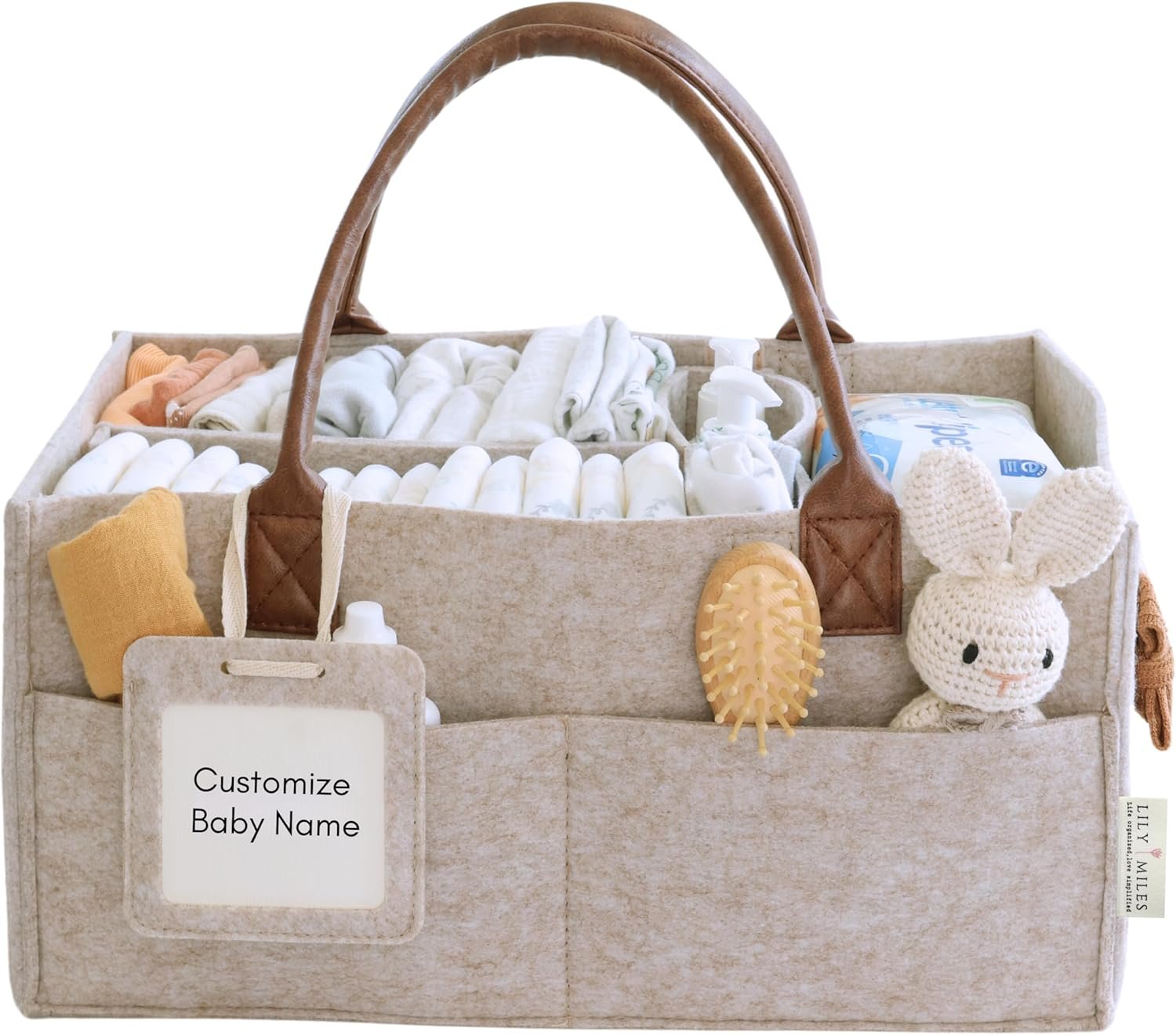 Lily Miles Baby Diaper Caddy Organizer - Nursery Storage Basket for Newborn Essentials Must Haves - Neutral Baby Gifts for Baby Shower Registry Items - Car Organizer for Diapers, Wipes (Sand, Large)
