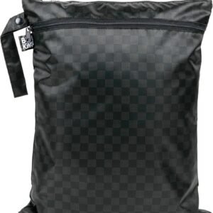 Bumkins Waterproof Wet Dry Bag for Baby, Travel, Swim Suit, Cloth Diapers, Pump Parts, Pool, Gym Clothes, Toiletry, Hook to Stroller, Pack for Daycare, Zip Bag, Wetdry Packing Pouch, Black Check