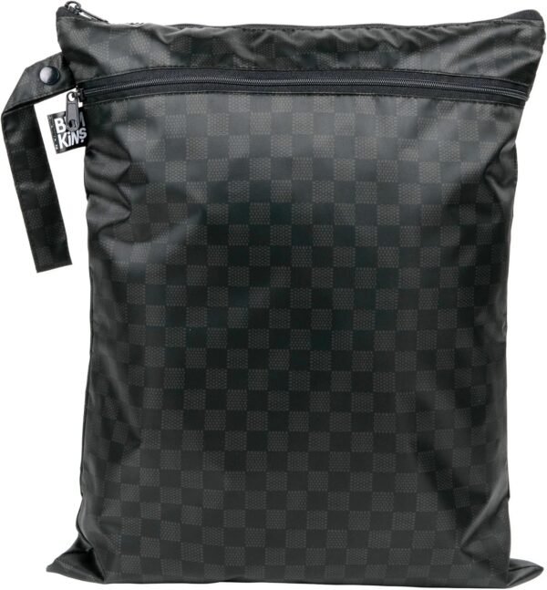 Bumkins Waterproof Wet Dry Bag for Baby, Travel, Swim Suit, Cloth Diapers, Pump Parts, Pool, Gym Clothes, Toiletry, Hook to Stroller, Pack for Daycare, Zip Bag, Wetdry Packing Pouch, Black Check