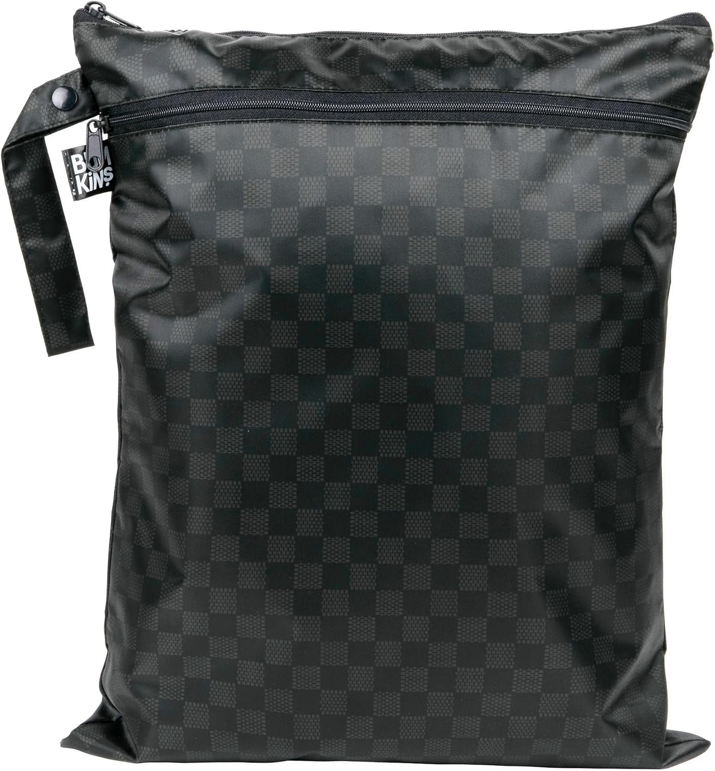 Bumkins Waterproof Wet Dry Bag for Baby, Travel, Swim Suit, Cloth Diapers, Pump Parts, Pool, Gym Clothes, Toiletry, Hook to Stroller, Pack for Daycare, Zip Bag, Wetdry Packing Pouch, Black Check