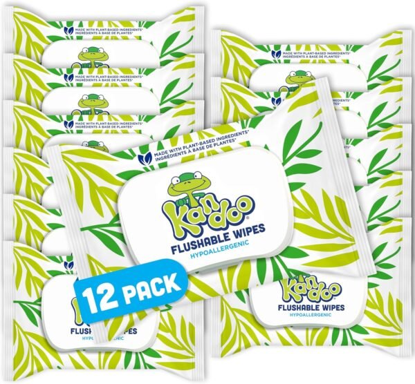 Kandoo Sensitive Flushable Cleansing Wet Wipes, Fragrance Free, Case of 12 x 42 Wipes