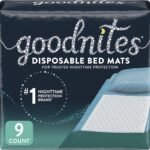 Huggies GoodNites Disposable Bed Mats, Mattress Protector Underpads for Bedwetting Kids, 9 Count