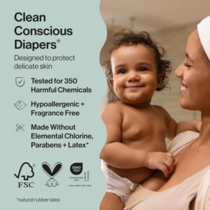 Clean Conscious Diapers for Sensitive Skin | Hypoallergenic, Leakproof | Size 4, 54 Count | Summer '25 Edition - Image 3