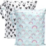 Bumkins Waterproof Wet Bag for Baby, Travel, Swim Suit, Cloth Diapers, Pump Parts, Pool, Gym, Toiletry, Strap to Stroller, Daycare, Zip Reusable Bag, Wetdry Packing Pouch, 2-pk