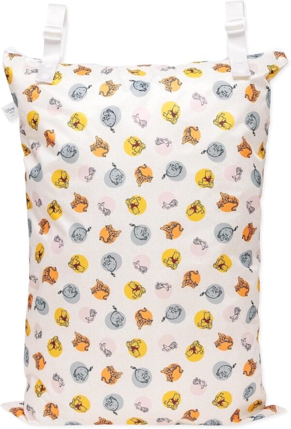 Bumkins Disney Baby Waterproof Hanging Wet Bag Large for Laundry, Dirty Clothes, Travel, Swim Suit, Cloth Diapers, Pool, Towels, Daycare, Beach, Zip Reusable Bag, Vacation Packing, XL Winnie the Pooh