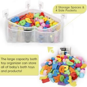 Goowin Triangle Corner Bath Toy Organizer - Quick Dry Mesh Storage (White) - Image 5