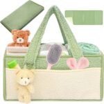 DJ&RPPQ Baby Diaper Caddy Organizer with Portable Changing Mat for Car Travel, Nursery Storage and Car Organizer for Diapers and Baby Wipes,Tote Bag for Newborn essentials Boy or Girl (blue+ White)