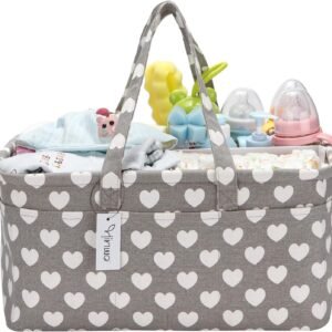 Hinwo Baby Diaper Caddy - 3-Compartment Nursery Tote & Organizer, Grey Heart - Image 6