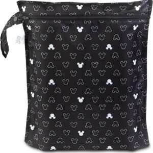 Bumkins Waterproof Wet Bag, Washable, Reusable for Travel, Beach, Pool, Stroller, Diapers, Dirty Gym Clothes, Wet Swimsuits, Toiletries – Disney Mickey Mouse Icon