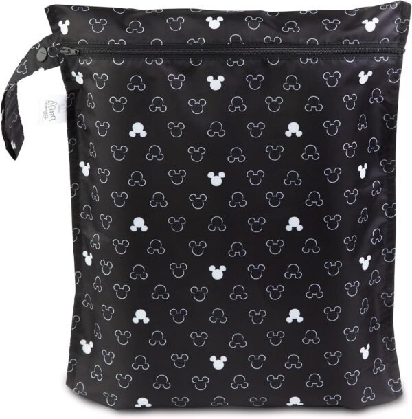 Bumkins Waterproof Wet Bag, Washable, Reusable for Travel, Beach, Pool, Stroller, Diapers, Dirty Gym Clothes, Wet Swimsuits, Toiletries – Disney Mickey Mouse Icon