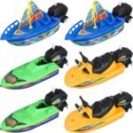 Toyvian Plastic Boat Bathtub Toys: 6pcs Boy Vehicles Playset Boatsail Motorboats Motorboats Wind up Toys for Random Color