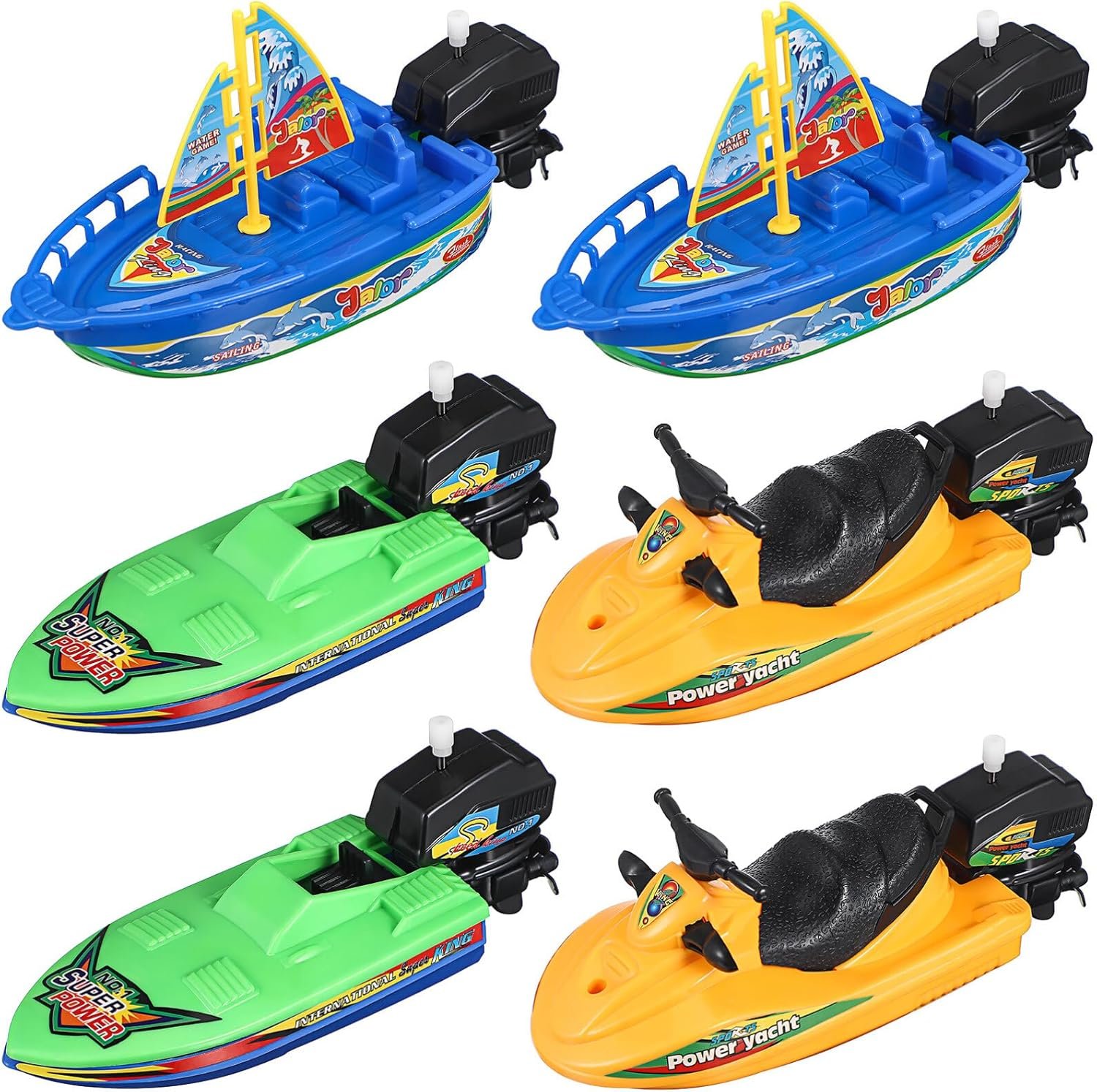 Toyvian Plastic Boat Bathtub Toys: 6pcs Boy Vehicles Playset Boatsail Motorboats Motorboats Wind up Toys for Random Color