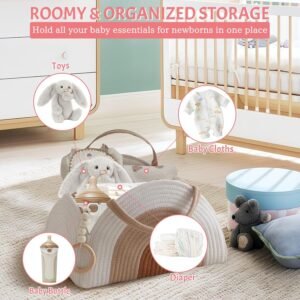 Sturdy Diaper Caddy Organizer - Nursery Storage Basket with Dividers (White/Brown) - Image 4