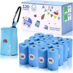 MOM EASY Sac Poubelle A Couche Pour Bebe, Compostable Diaper Bags Disposable With Pouch Dispenser, Diaper Disposal Baby Poop Bags,120 Counts