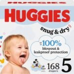 Huggies Size 5 Diapers, Snug & Dry Baby Diapers, Size 5 (27+ lbs), 168 Count (6 Packs of 28), Packaging May Vary